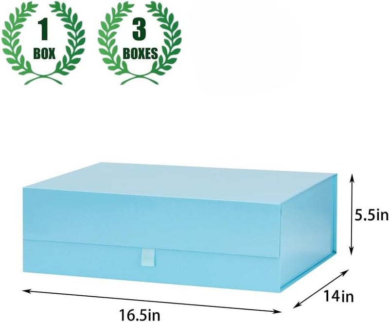 PLINJOY Extra Large Gift Box 3 Pack 16.5x14x5.5 Inches,Blue Gift Boxs for Presents with Lid Magnetic Closure Collapsible,Groomsman Proposal Box,Birthday, Christmas,for Clothes and Large Gifts - Image 4